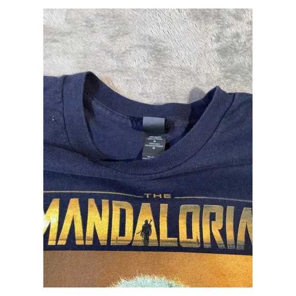 Star Wars The Mandalorian Grogu Baby Yoda Navy T-Shirt Men's M - Picture 3 of 7